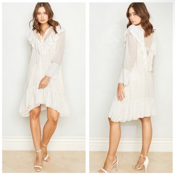 We are HAH Heavy Necking Polka Dot‎ Lace Ruffle Mini Dress - Picture 2 of 10